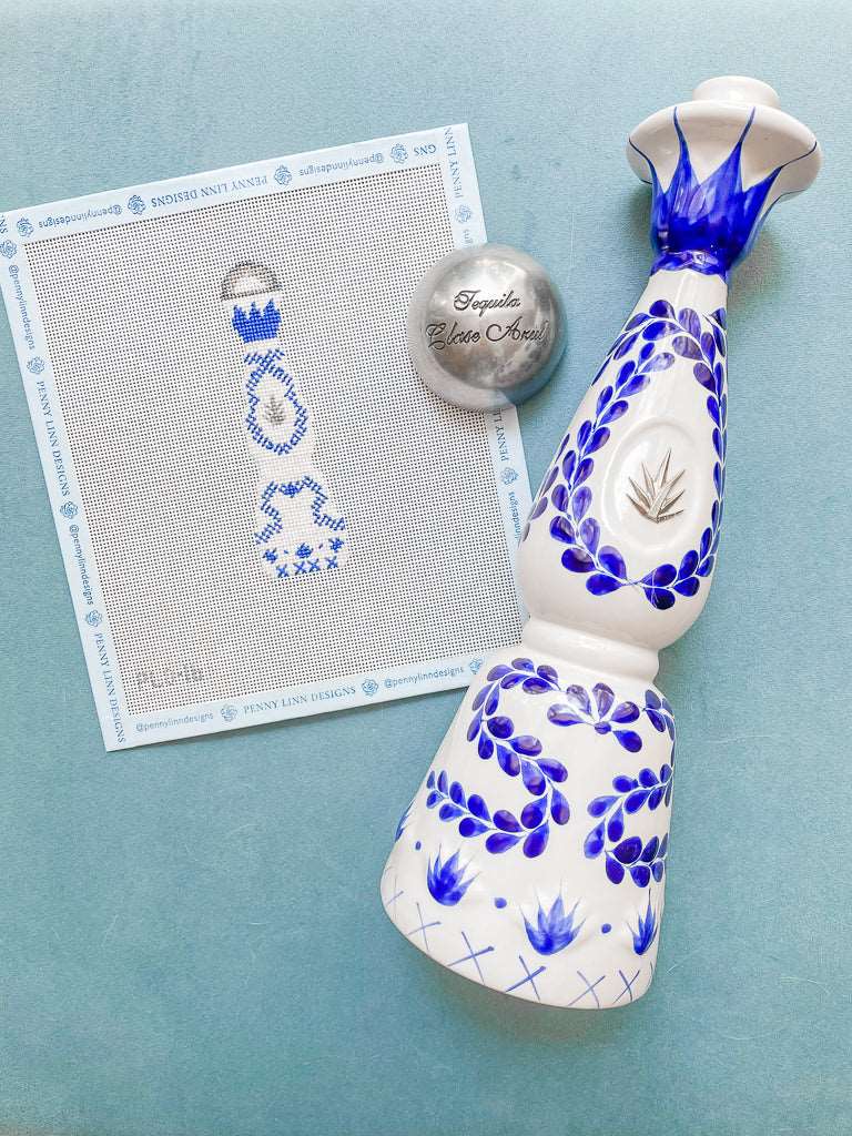 Blue & White Tequila Bottle - Penny Linn Designs - Penny Linn Designs