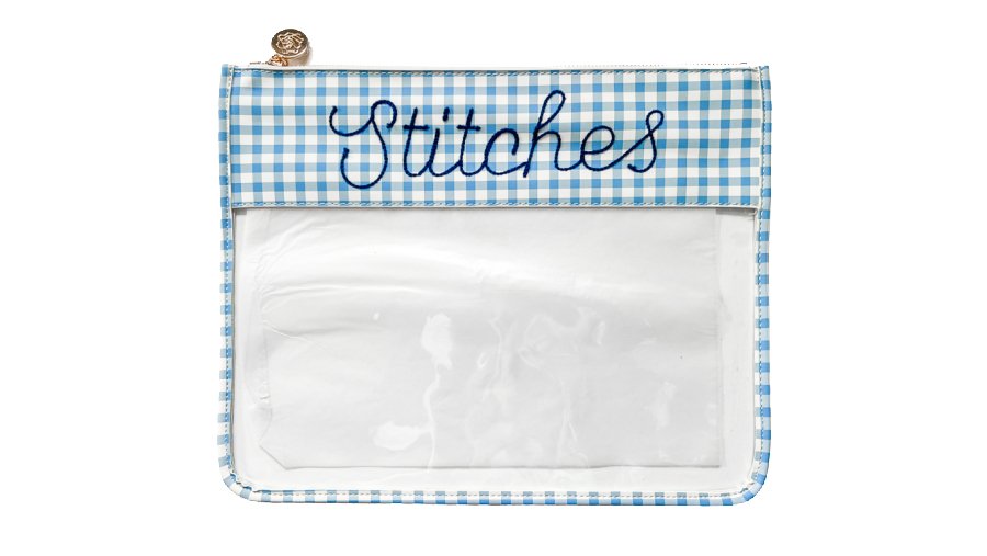 Large PRINTED Stitches Clear Zip Pouch - Penny Linn Designs - Penny Linn Designs